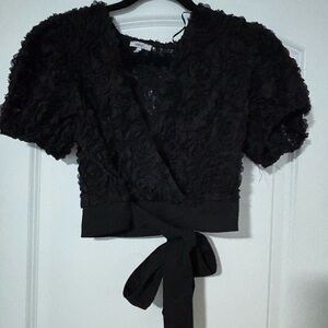 Elegant Black Textured Wrap Top